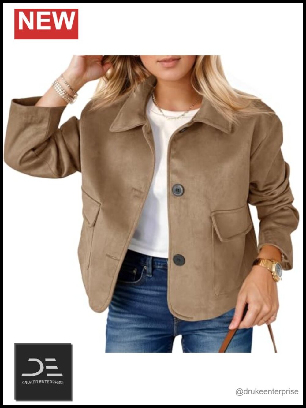 Faux Suede Leather Jacket Cropped Button Down Shacket Casual Coat